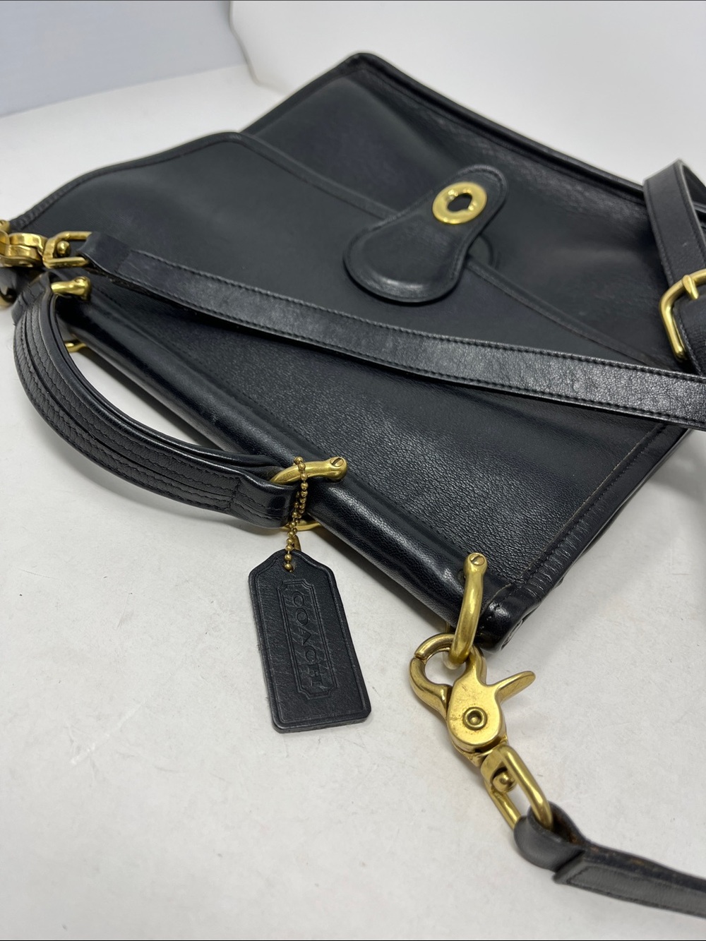 COACH VINTAGE WILLIS 1995 Black Leather TWISTLOCK BRIEFCASE BAG BRASS HARDWARE - Picture 16 of 16